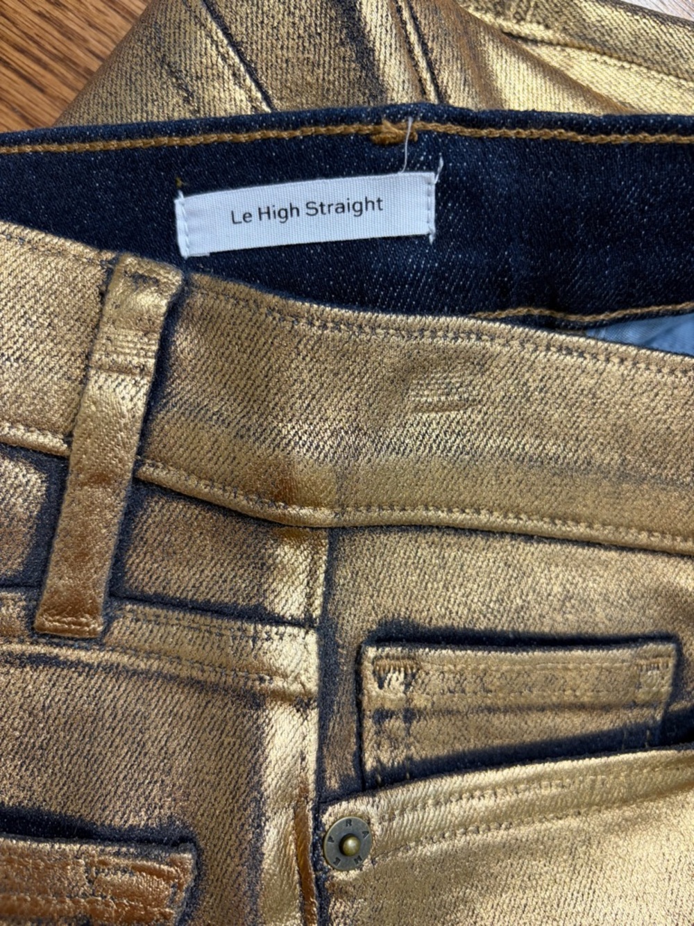 FRAME Le High Straight Gold Metallic Cropped High-rise Straight - Picture 4 of 11